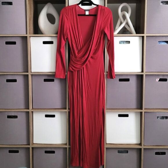 Venus Red Long Sleeve Draped Maxi Dress Size L - Picture 3 of 14